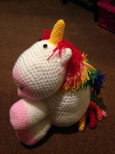 Crocheted cuddly Unicorn.