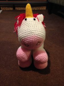 Cuddly crocheted Unicorn.
