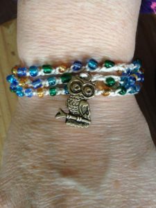 Owl beaded and crocheted bracelet.