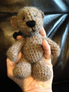Hand crocheted, Alpaca wool brown bear.