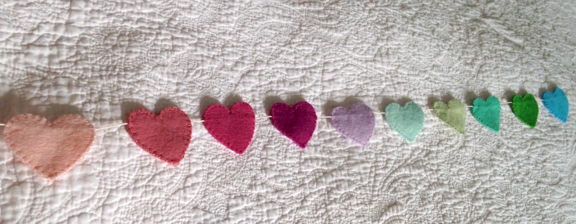 Mini heart, multi pastel colours, felt bunting.