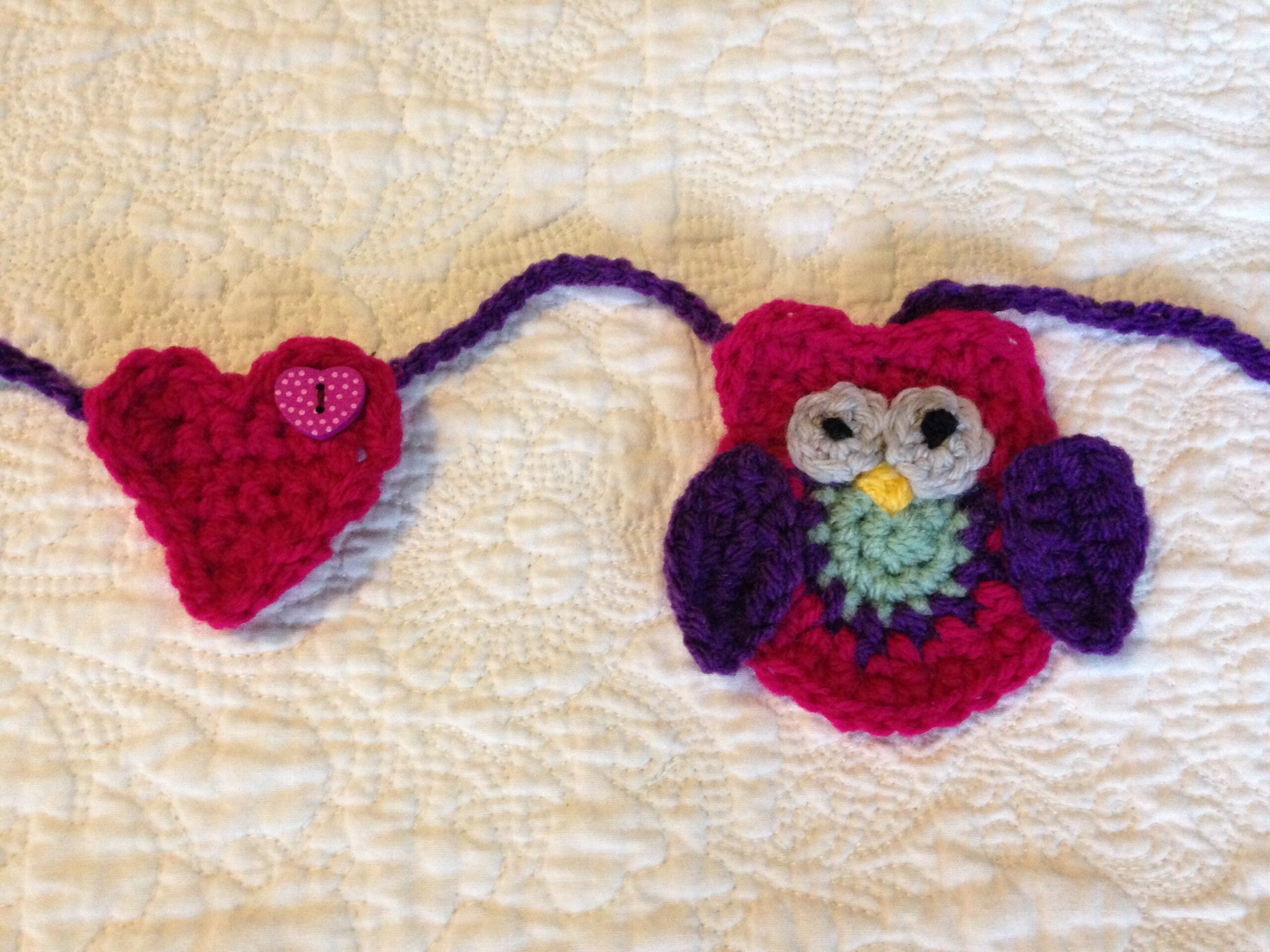 Heart and Owl crocheted bunting.