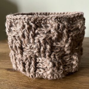 A handmade, crocheted, Jute storage basket. Made using 100% natural Jute.
