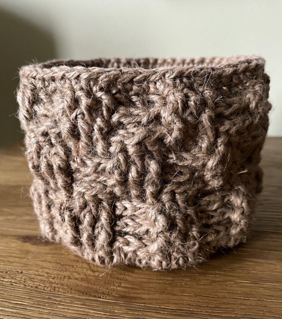 A handmade, crocheted, Jute storage basket. Made using 100% natural Jute. 
