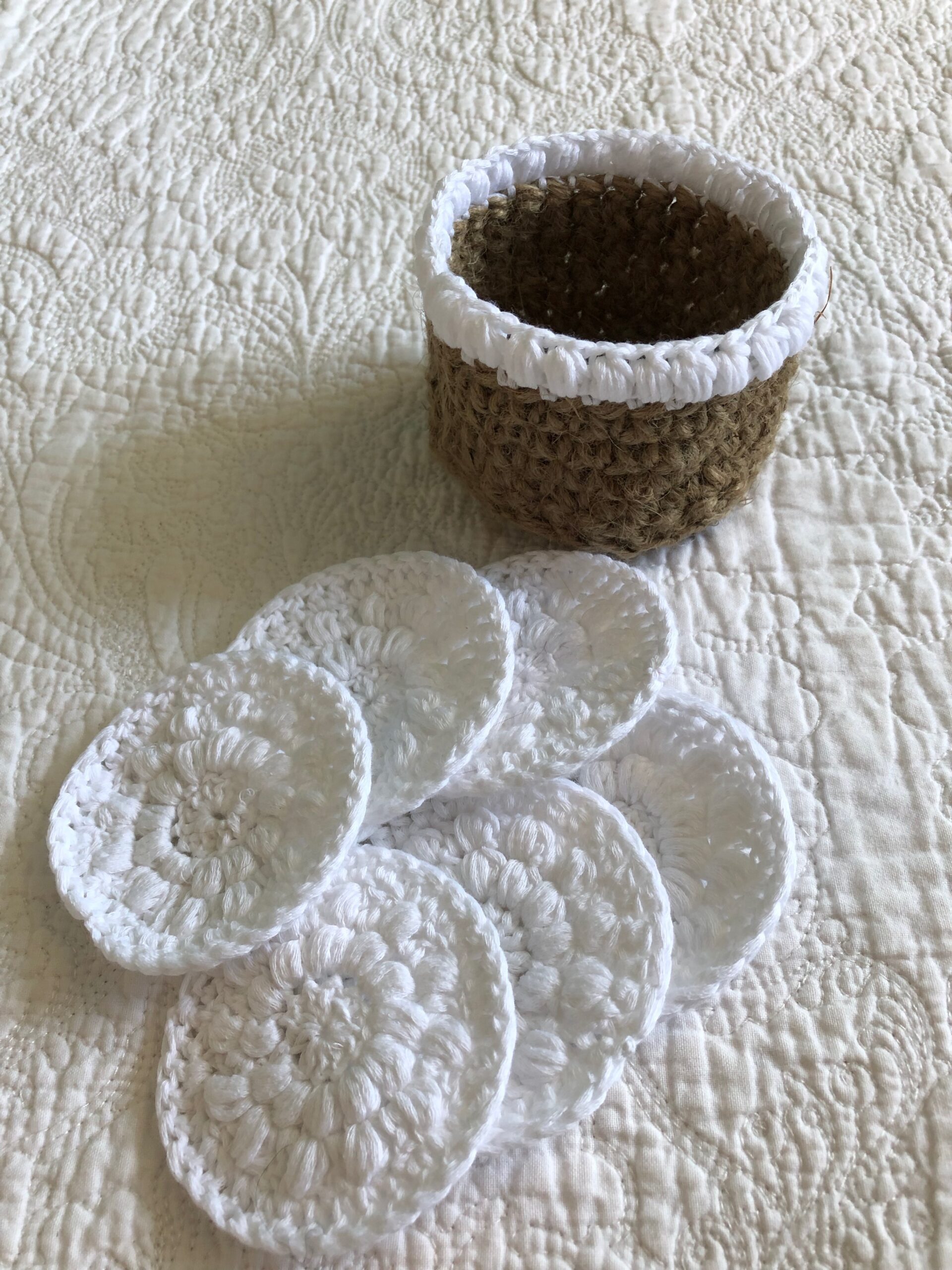 Eco-Friendly Basket set of reusable facial scrubbies.