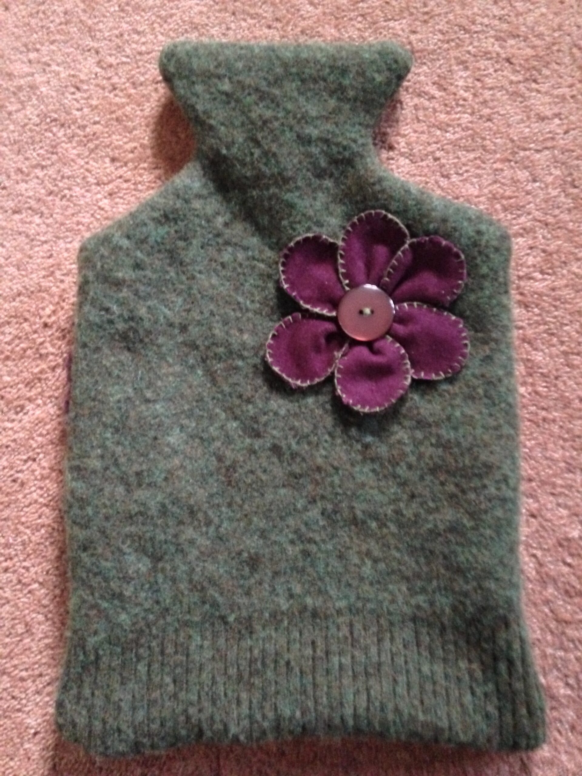 Recycled jumper, hot water bottle cover.