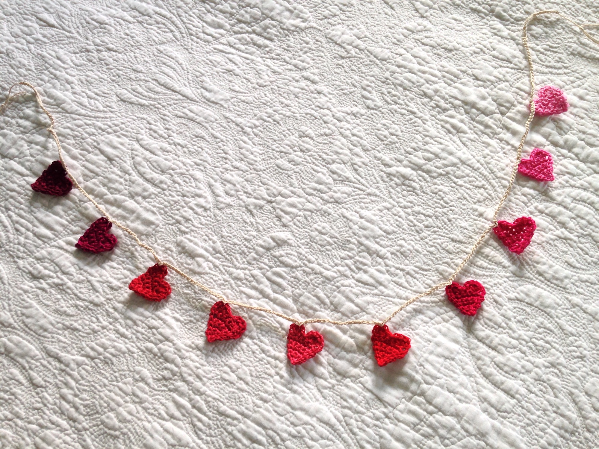 Tiny crocheted heart garland.